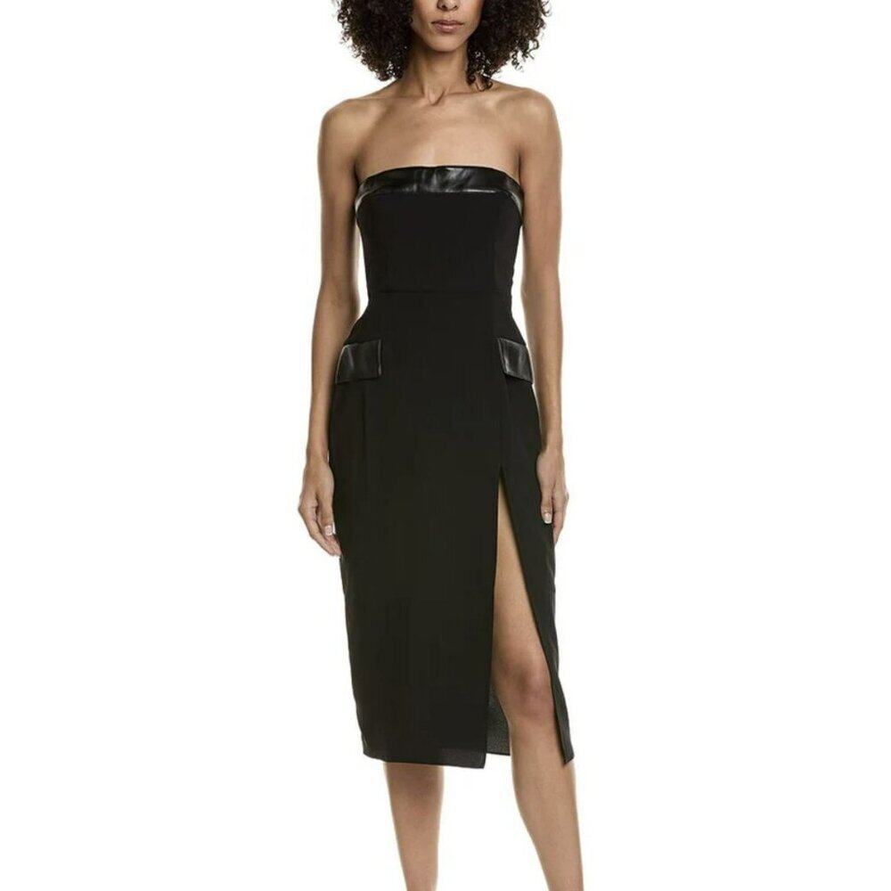 Amanda Uprichard Faux Leather Trim Strapless Black Dress Medium NWT